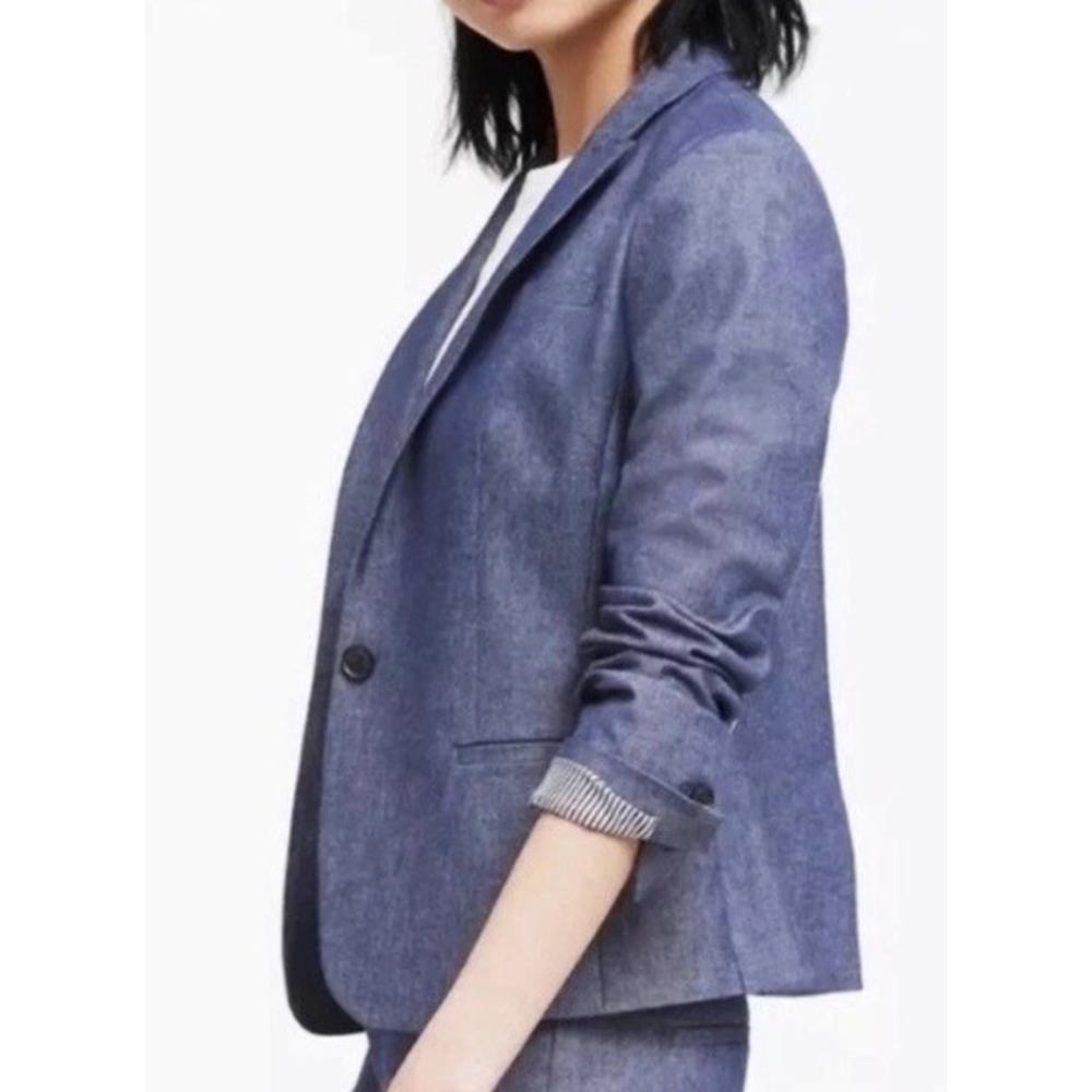 Banana Republic Classic Fit Women's Lined Chambray Denim Navy Blazer Sz 12